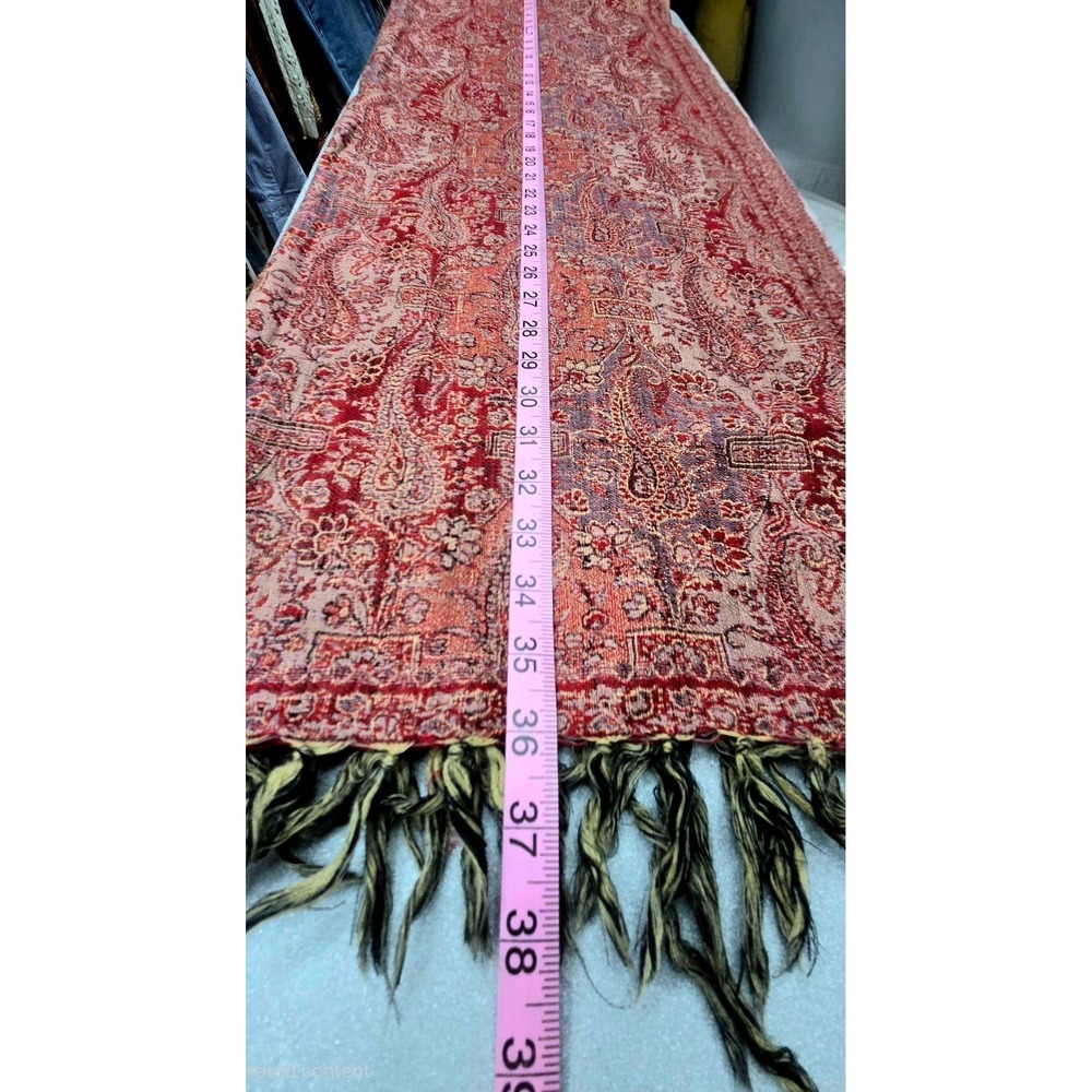 Vintage Rohtexx 100% Wool Red Paisley Pashmina Shawl El Corte Ingles Extra Large - Picture 8 of 11